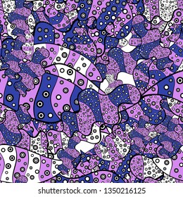 Vector. Fashionable fabric pattern. Doodles black, blue and pink on colors. Seamless pattern Print.