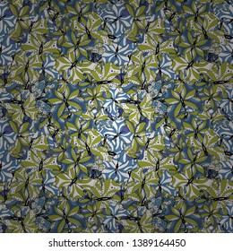 Vector. Fashionable fabric pattern. Doodles yellow, white and blue on colors. Design wrapping and gift paper, greeting cards, banner and posters design. Print.