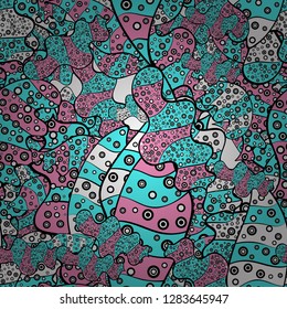 Vector. Fashionable fabric pattern. Print. Doodles blue, pink and black on colors.