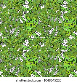 Vector. Fashionable fabric pattern. Seamless pattern Print. Doodles green, black and white on colors. Design wrapping and gift paper, greeting cards, banner and posters design.