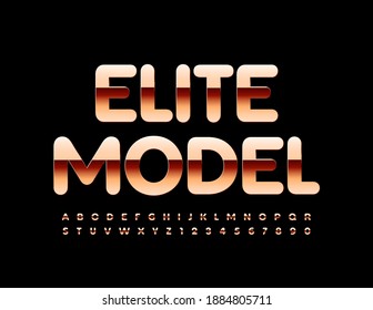 Logo de moda vectorial Modelo Elite. Luminosa fuente dorada. Conjunto de letras y números de alfabeto de lujo