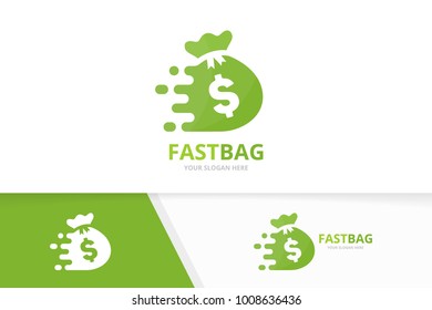 Vector fast bag logo combination. Speed sack symbol or icon. Unique money and digital logotype design template.