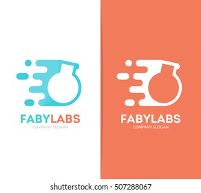 Vector fast bulb logo combination. Speed lab bottle symbol or icon. Unique science and laboratory logotype design template.