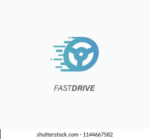 Vector fast car helm logo combination. Speed steering wheel symbol or icon. Unique rudder and digital logotype design template.