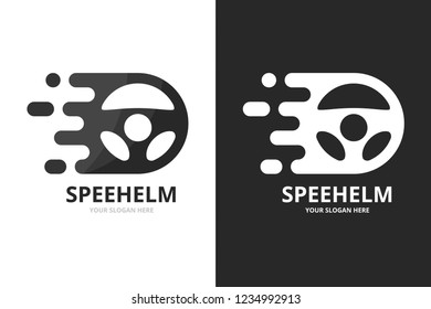 Vector fast car helm logo combination. Speed steering wheel symbol or icon. Unique rudder and digital logotype design template.