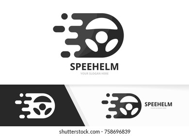 Vector fast car helm logo combination. Speed steering wheel symbol or icon. Unique rudder and digital logotype design template.