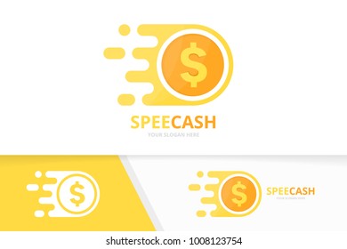 Vector fast coin logo combination. Speed money symbol or icon. Unique cash and digital logotype design template.