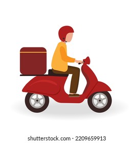 Vector fast delivery by red scooter on mobile and man. E-commerce concept. Service online food order  for shop , web