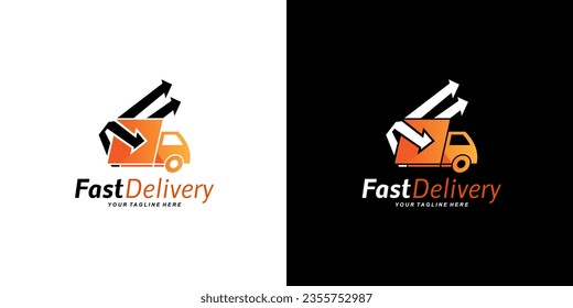 Vector fast delivery express service, arrow symbol, container illustration logo design template
