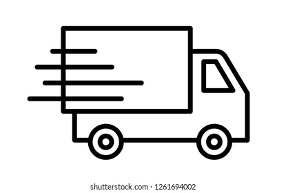 Vector fast delivery truck icon symbol, Pictogram flat outline design for apps and websites, Track and trace processing status, Isolated on white background