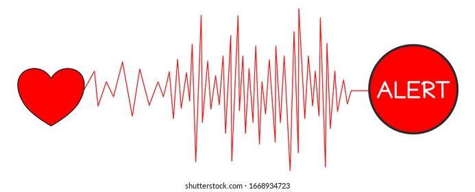 Vector: envío rápido de electrocardiograma al icono de Alerta. Los latidos del corazón se están volviendo más intensos. Problema de vida. Concepto de atención de la salud.