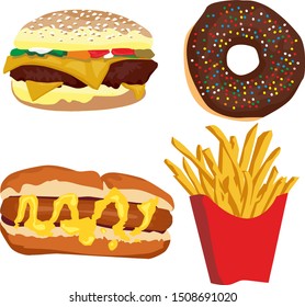 vector fast food. Background with food for menu and advertising or packaging. Sketch. Vector design