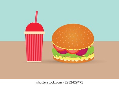 Vector fast food burger and soft drink