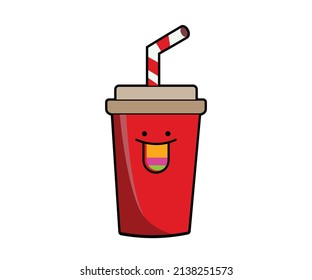 Vector fast food character, soda, lemonade fast food drink with happy character