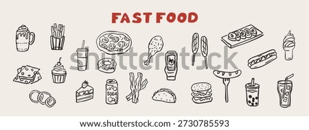 Vector fast food collection. Hand drawn doodles