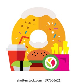 Vector Fast Food. Flat style colorful Cartoon illustration.