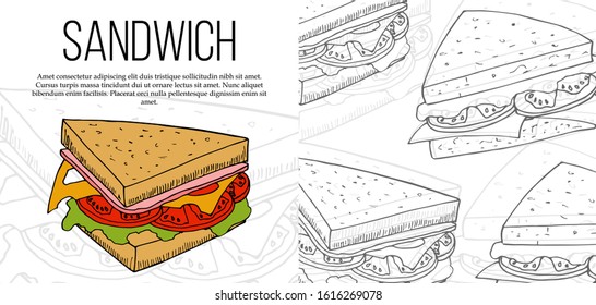 Vector fast food flyer template. Street food cartoon illustration for design and web