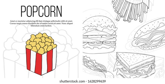 Vector fast food flyer template. Street food card illustration for design and web