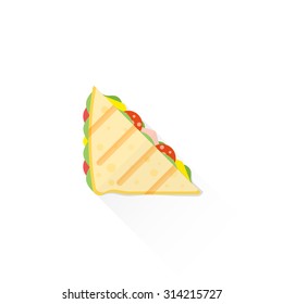 Vector Fast Food Grilled Bread Toast Club Sandwich Ham Turkey Lettuce Tomato Cheese Flat Design Isolated Illustration On White Background With Shadow