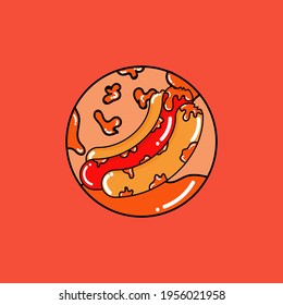 Vector fast food hotdog with lava sauce