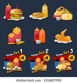 vector fast food icon set concepts