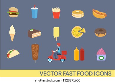 Vector Fast Food Icon Set. Vector Illustration.