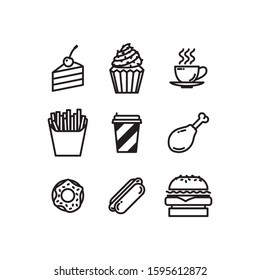 Vector fast food icon set. Flat illustration of fast food icon set isolated on white background. Icon vector illustration sign symbol.