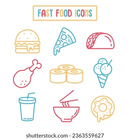vector fast food icon set. fast food symbols