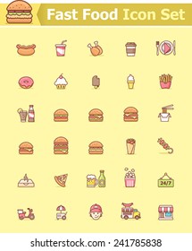 Conjunto de iconos de comida rápida de vectores
