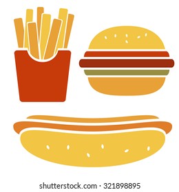 Vector fast food icon set isolated on white background