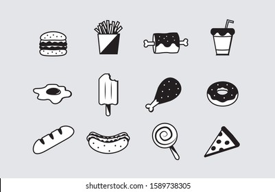 Vector fast food icons set.
