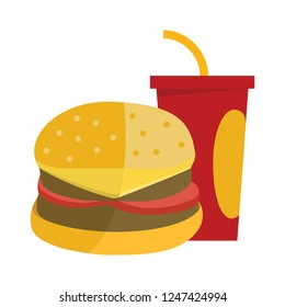 vector fast food illustration. burger sandwich with juice