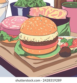 Vector fast food illustration, cartoon style. 
