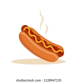 Vector fast food illustration. Vector flat delicious hot dog. Food illustration