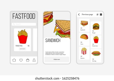 Vector fast food mobile application template. Modern illustration for design and web.