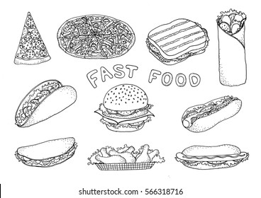 Vector fast food pattern on white background