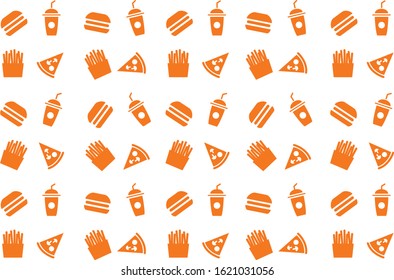 Vector fast food pattern,collection in orange 