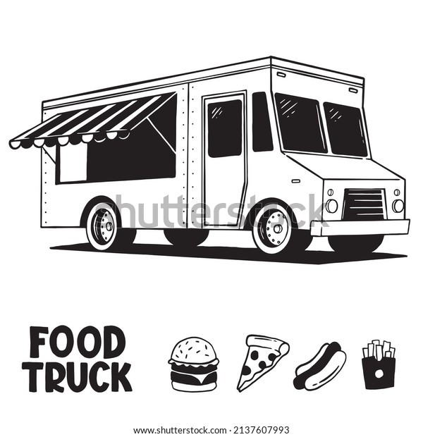 Vector fast food poster\
with food truck.