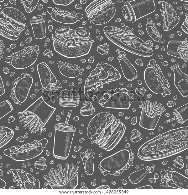 Vector Fast Food Seamless Pattern Hand Stock Vector (Royalty Free ...