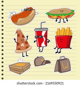 Vector Fast Food Sticker Pack 