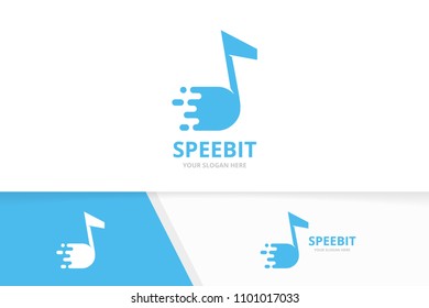 Vector fast note logo combination. Speed music symbol or icon. Unique sound and quick logotype design template.