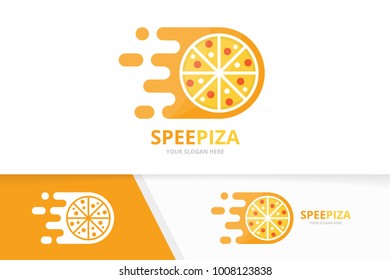 Vector fast pizza logo combination. Speed food symbol or icon. Unique pizzeria and digital logotype design template.