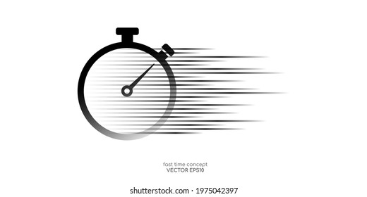 Vector Fast Time By Stopwatch With Speed Motion Lines Pattern Isolated On White Background For Logo, Icon, Sign In Concept Fast Delivery, Deadline