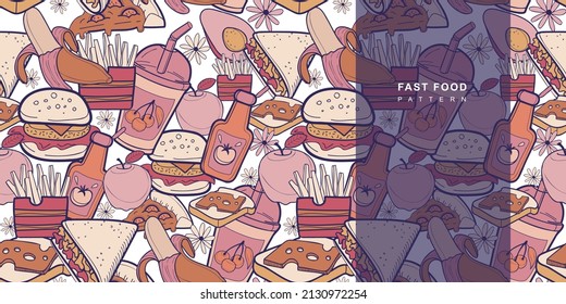 Vector fastfood pattern. Colorful doodle design. 