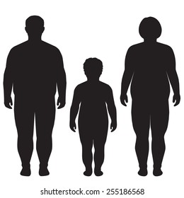 vector fat body, weight loss, overweight silhouette illustration