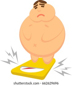 Vector of a fat man on the scales