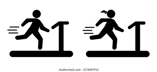 Vector Fat or obesity stickman, Stick man woman run or at treadmill Sport Cardio Isolated on white

