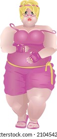 Vector of a fat woman dressed in a pink sports team running