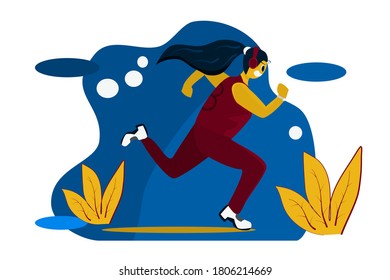 Vector fat woman shape  Running jogging, illustration concept of starting to turn to health care, exercise to increase immunity.  Life style, health care