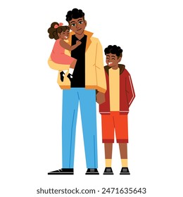 Vector Father And Children Holding Cartoon Illustration Isolated